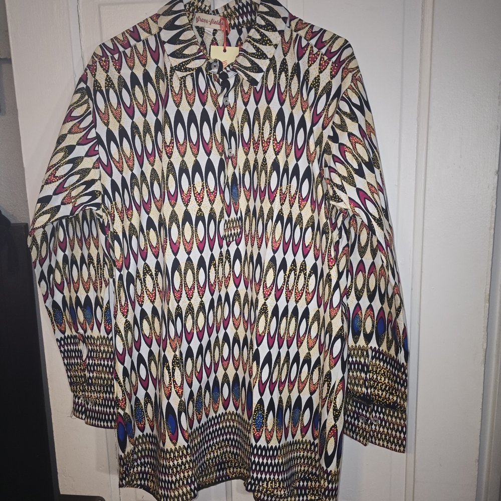Grass Fields Men's Casual Button-Down Shirt - Multicolor Geo Print